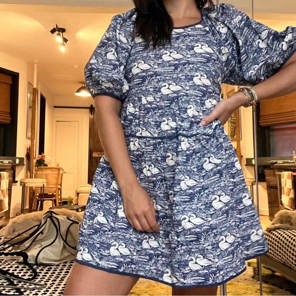 Urban Outfitters Navy and White Swan Mini Dress